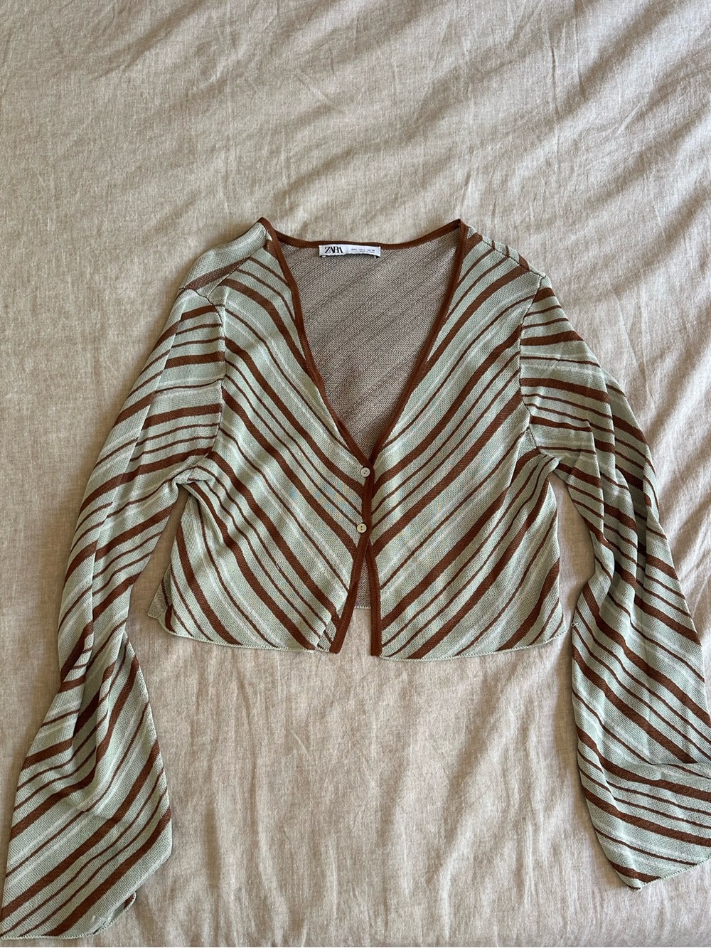 Zara Striped Tie Front Knit Cardigan Top Large